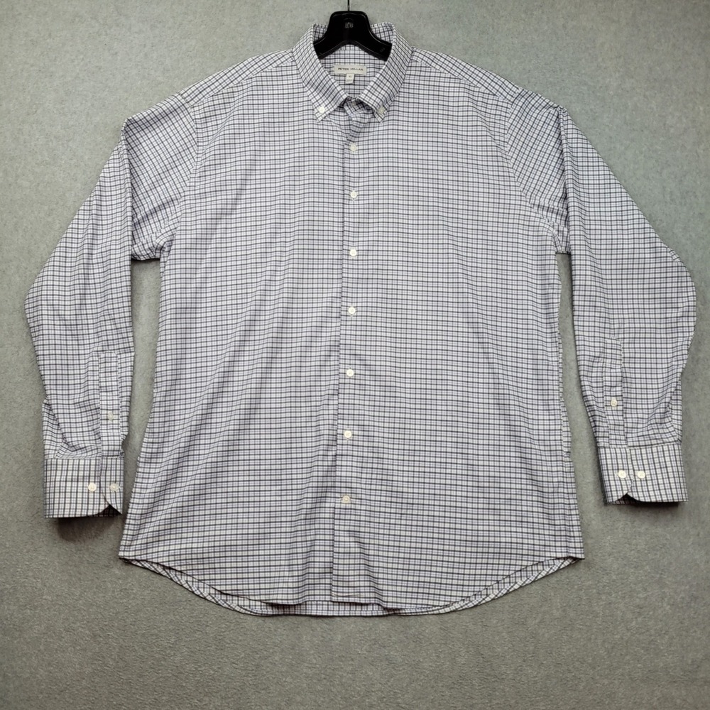 Peter Millar Button Up Shirt Mens XL Blue Plaid Performance Stretch Long Sleeve